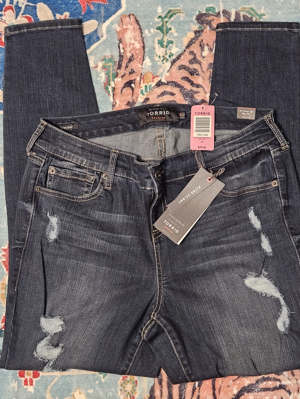 Torrid Dark Wash Ultra Skinny Distressed Skinny Jeans - Dark Blue
